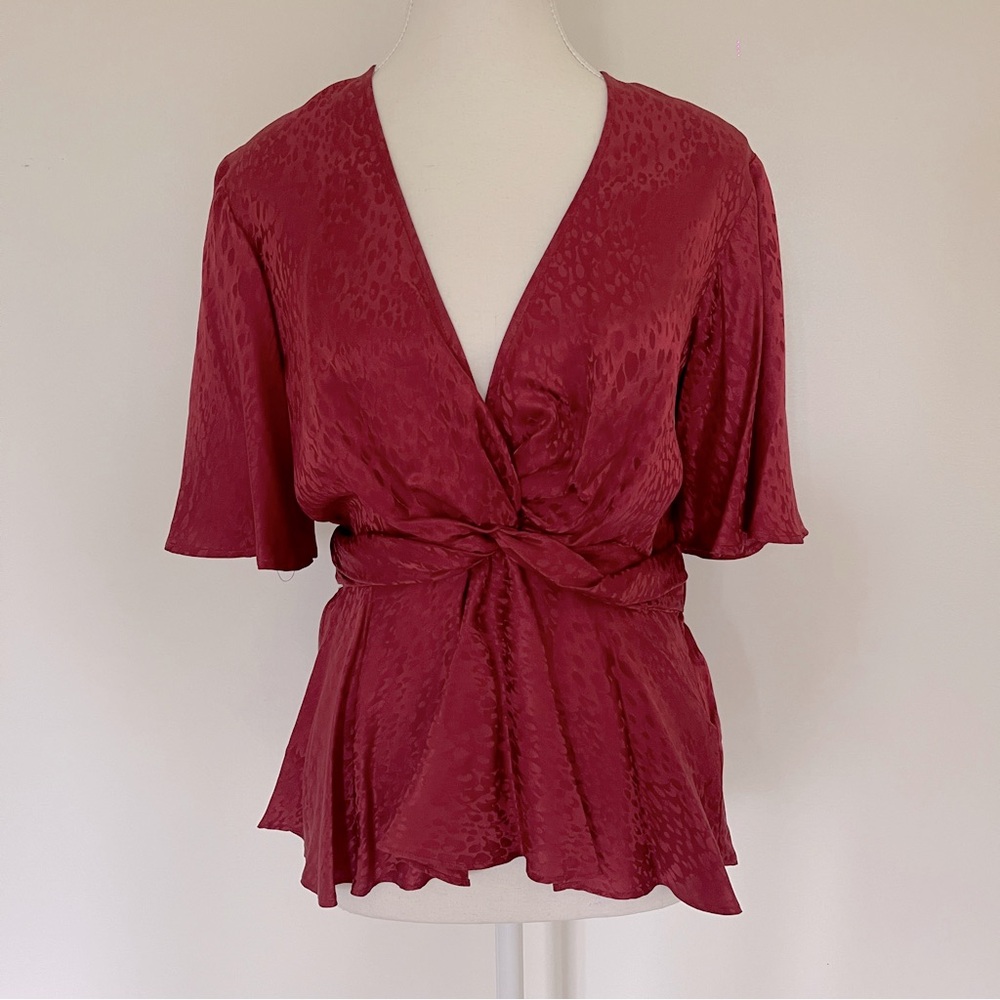 ALC red v neck peplum blouse holiday